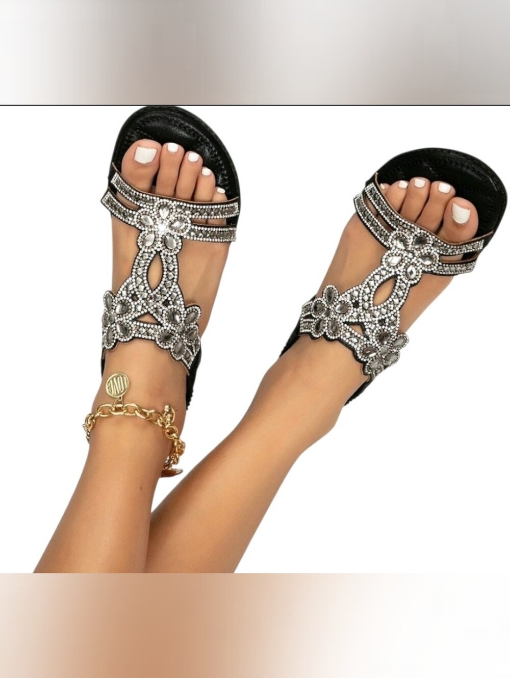 Women's Sandals Bohemian-Style Rhinestone With Quilted Flat Footbed  Size 10